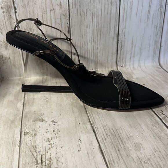 Good American Women’s Black Neoprene Pointy Toe Strappy Clear Heel Shoes size 7 - Picture 4 of 11